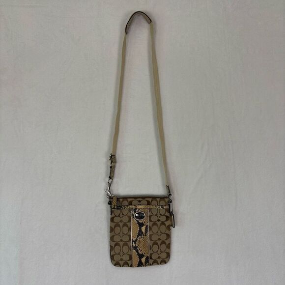Coach Brown Monogram with Yellow Snakeskin Detail Crossbody Purse - Picture 1 of 12